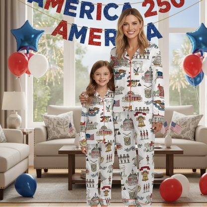 USA 250th Anniversary Women's Silky Satin Pajama Set – 1776-2026 Comfy Print Loungewear