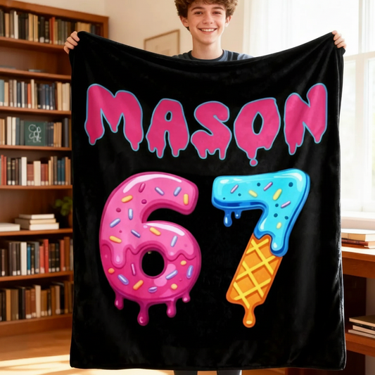Personalized 67 Ice Cream Drip Blanket – Custom Name Funny Six Seven Meme Gift