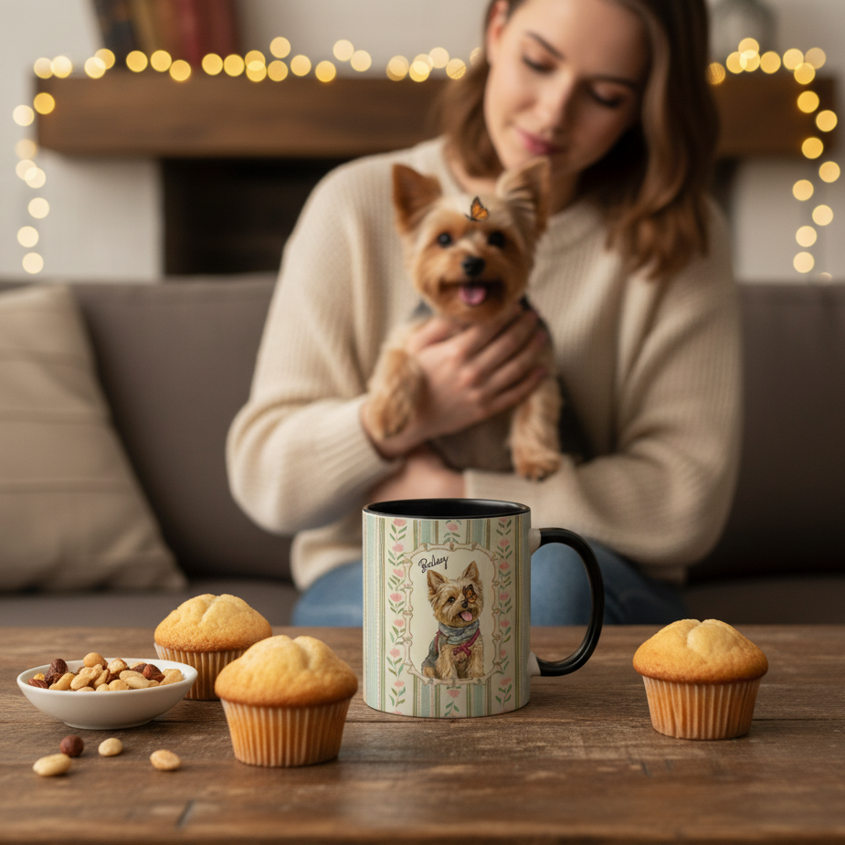 Custom Vintage Floral Pet Mug – Personalized Dog or Cat Photo & Name Gift