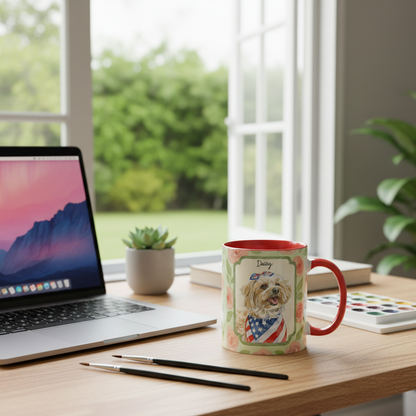 Personalized Floral Pet Portrait Mug – Custom Dog Name Coffee Cup