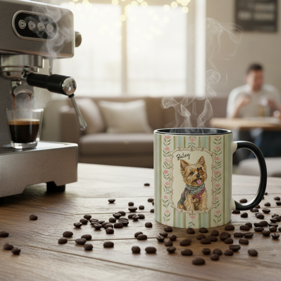 Custom Vintage Floral Pet Mug – Personalized Dog or Cat Photo & Name Gift