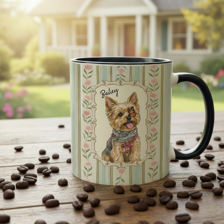 Custom Vintage Floral Pet Mug – Personalized Dog or Cat Photo & Name Gift