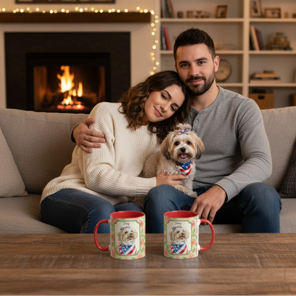 Personalized Floral Pet Portrait Mug – Custom Dog Name Coffee Cup