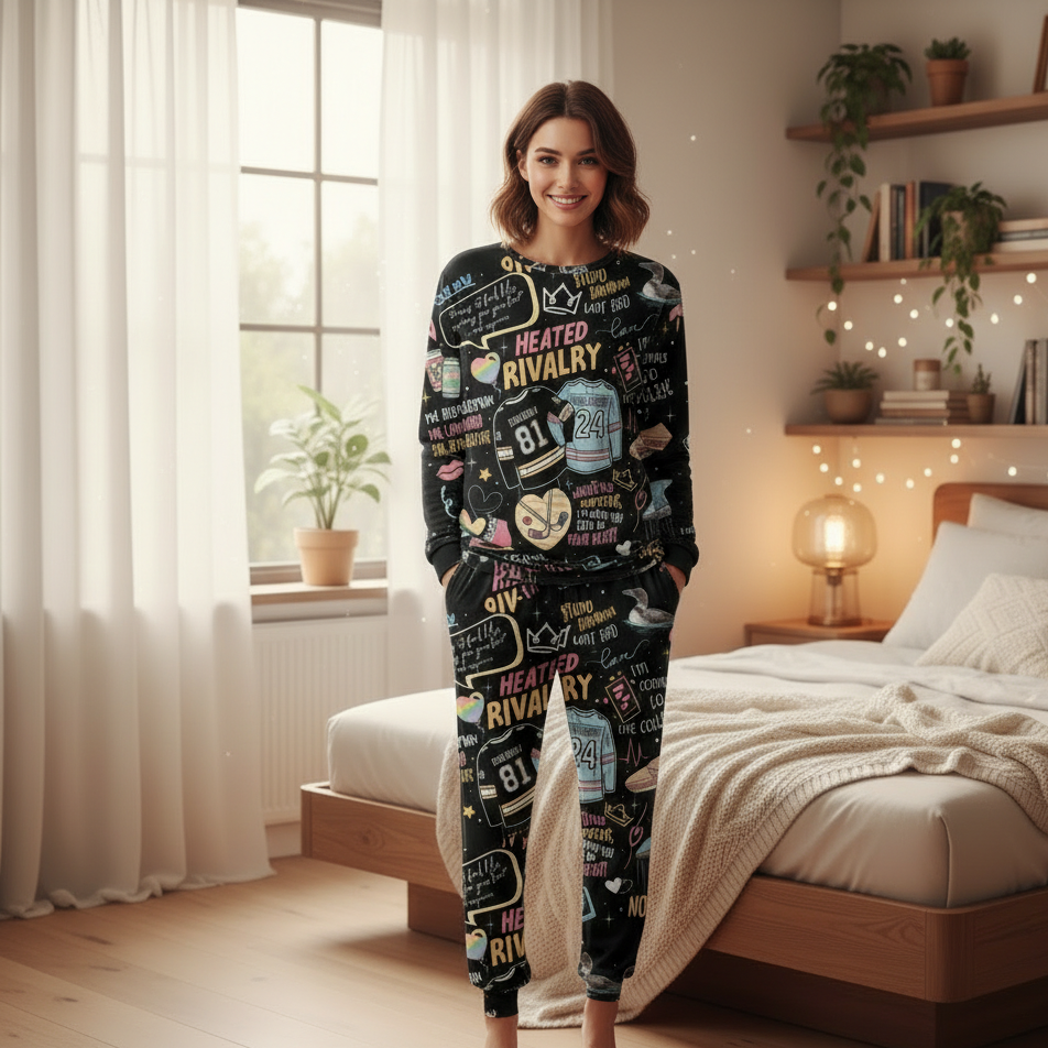 Enemies to Lovers Hockey Cotton Pajama Set – Romance Book & Movie Inspired Sleepwear