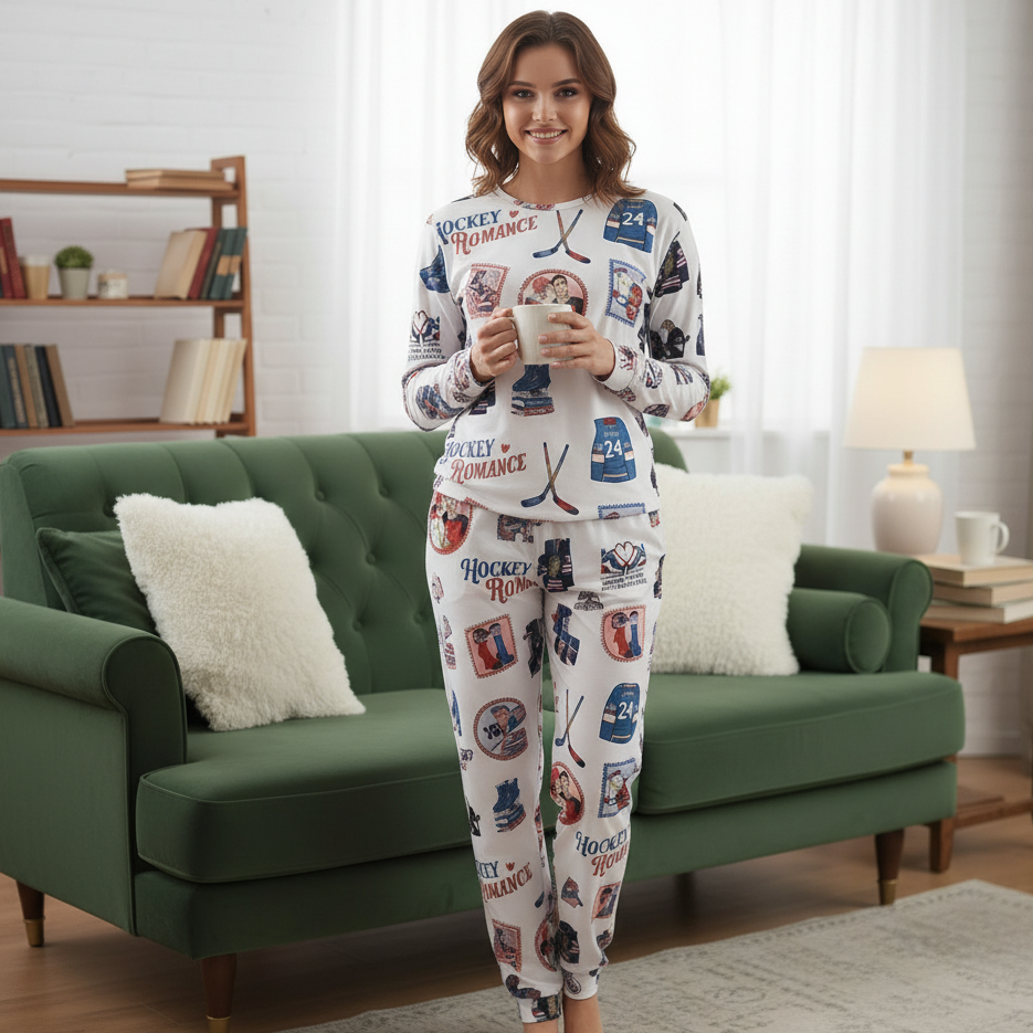 Enemies to Lovers Hockey Cotton Pajama Set – Romance Book & Movie Inspired Sleepwear