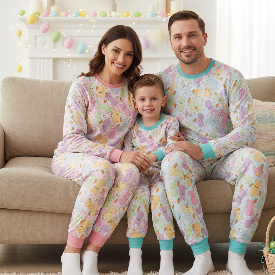 Easter Bunny Pajama Set Long Sleeve – Matching Family Rabbit PJs, Cute Easter Pajamas for Mom, Dad and Kids, Spring Sleepwear