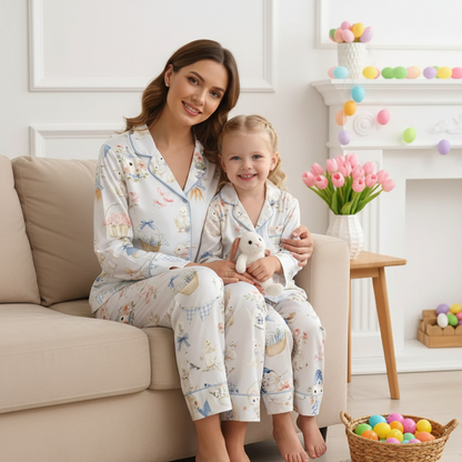 Easter Bunny Pajama Set for Women – Cute Pastel Bunny Floral Spring Sleepwear