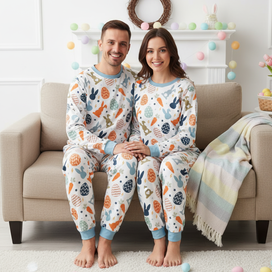 Boy Easter Pajama Set – Kids Bunny Easter Egg Hunt Pajamas, Happy Easter Sleepwear, Cute Bunny Egg Kids PJs