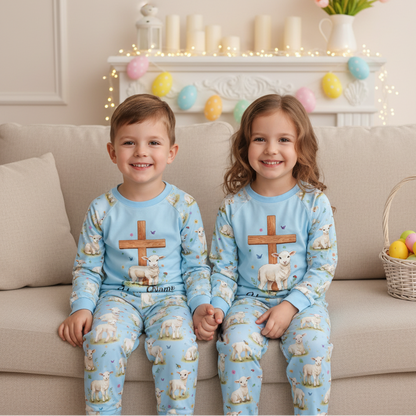 Matching Family Christian Easter Pajamas – Personalized Lamb & Cross Faith Sleepwear