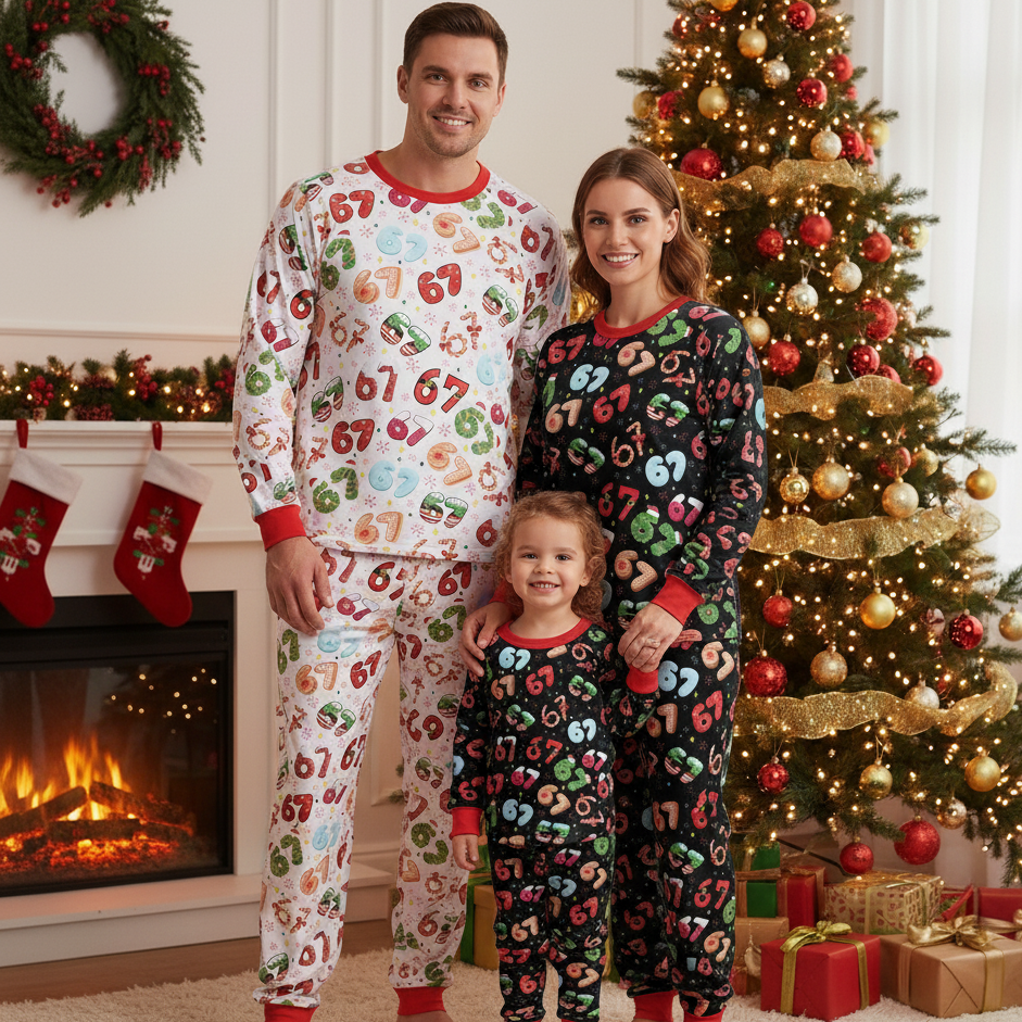 Funny Viral “67” Pajama Set – Matching Holiday PJs for Women & Kids
