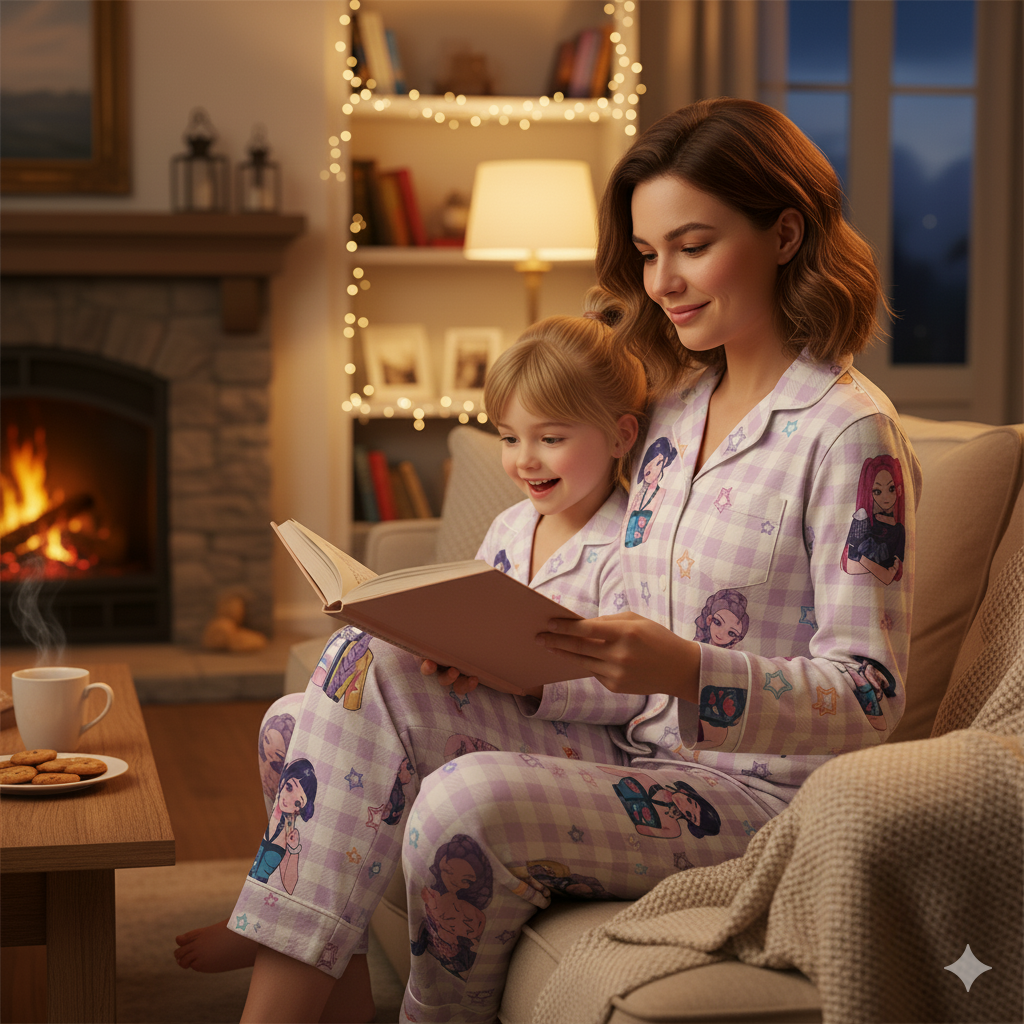 Fantasy Hero Satin Pajama Set for Kids – Anime Style Sleepwear
