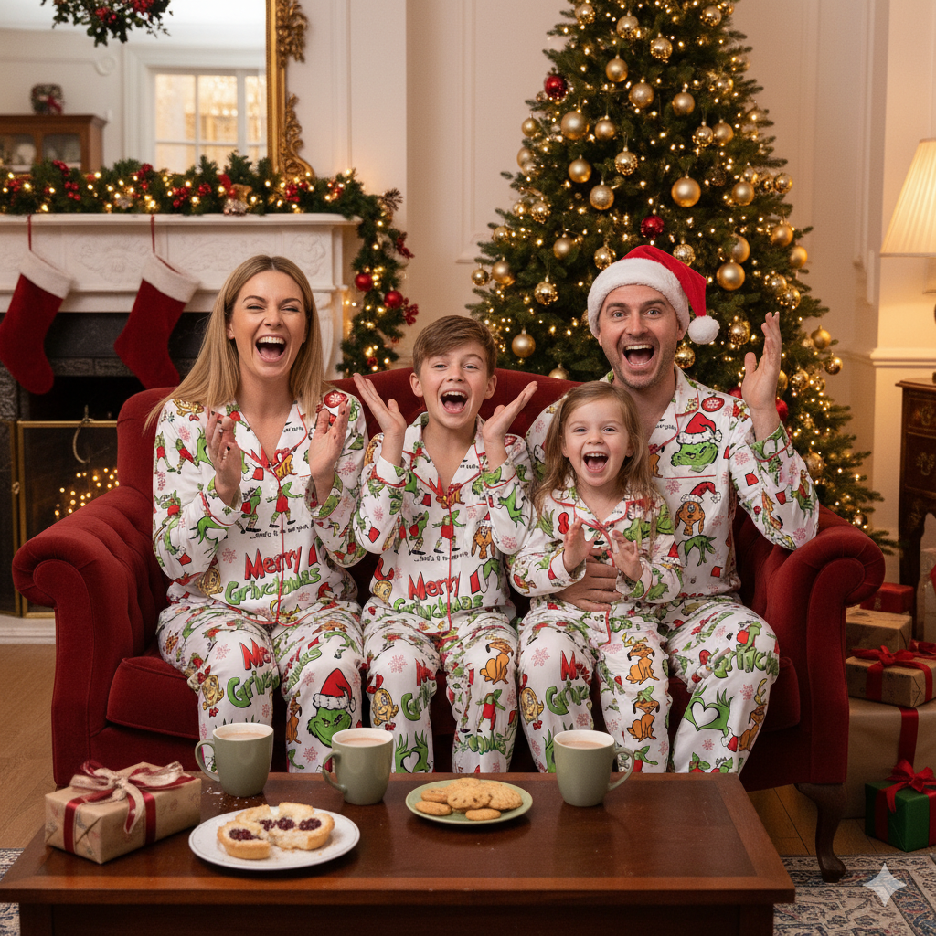 Funny Green Monster Christmas Pajama Set, Cozy Family Matching Holiday PJs, Cute Xmas Gift for Her