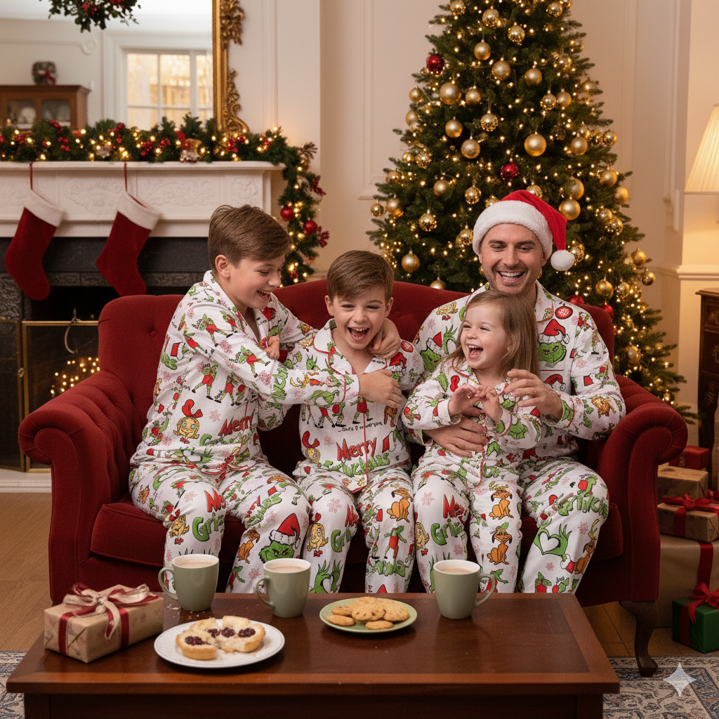 Funny Green Monster Christmas Pajama Set, Cozy Family Matching Holiday PJs, Cute Xmas Gift for Her
