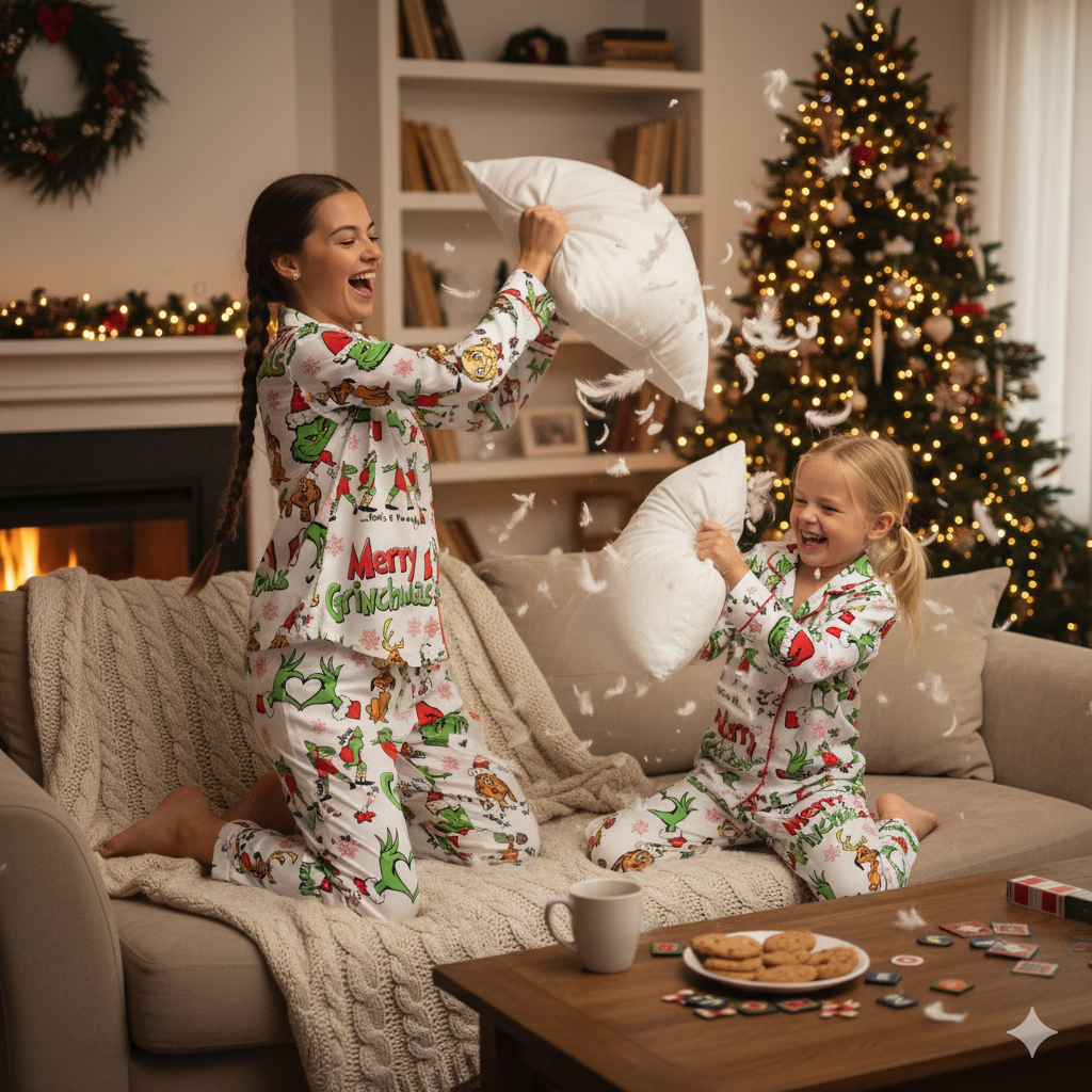 Funny Green Monster Christmas Pajama Set, Cozy Family Matching Holiday PJs, Cute Xmas Gift for Her