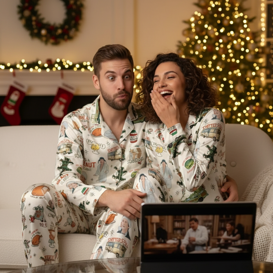 Vintage Christmas Family Matching Pajama Set, Satin Holiday Sleepwear for Adults & Kids, Cozy Winter Nightwear Gift