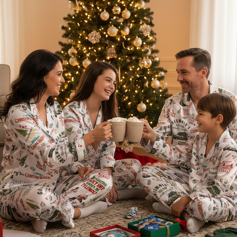 Vintage Holiday Satin Pajama Set Cozy Christmas Sleepwear Winter Nightwear Gift