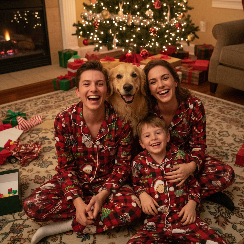 Vintage Holiday Comedy Pajama Set, Classic Christmas Family Matching Satin Sleepwear, Cozy Winter Nightwear Gift