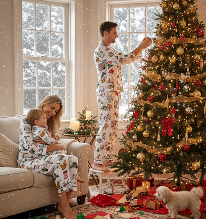 Vintage Christmas Matching Pajama Set for Family, Silky Satin Holiday Sleepwear for Adults & Kids, Cozy Festive Nightwear Gift