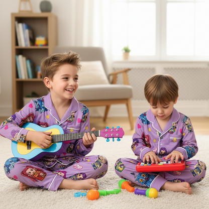 Pop Fantasy Satin Pajama Set for Kids and Women – Anime-Inspired Cozy Nightwear Gift