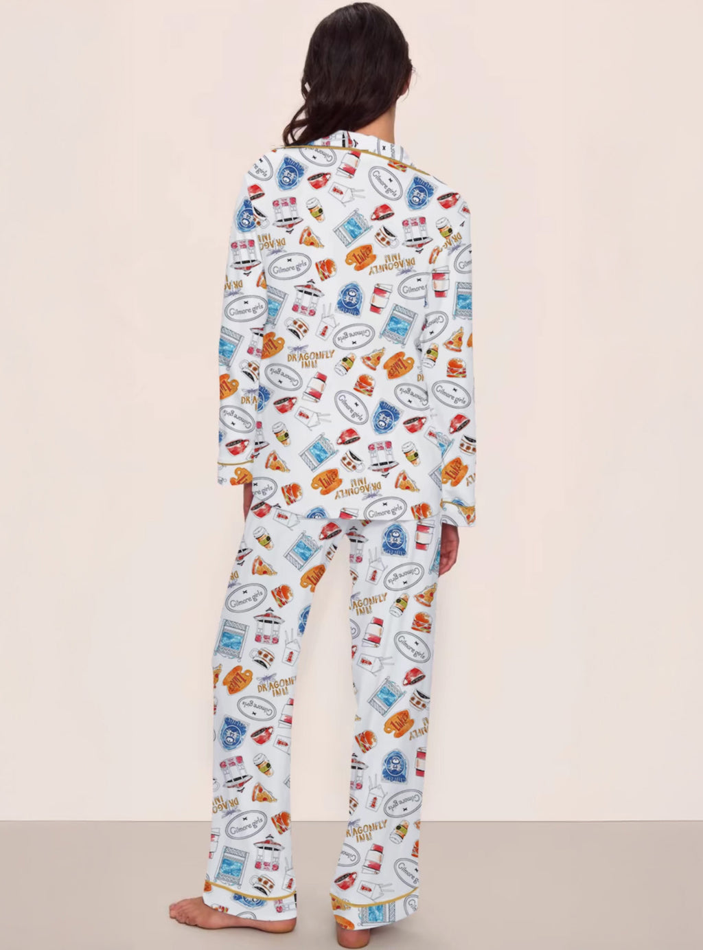 Women’s Retro Small Town Pajama Set – Cozy Two-Piece Sleepwear with Short Sleeve Top & Elastic Pants, All-Season Nightwear Gift