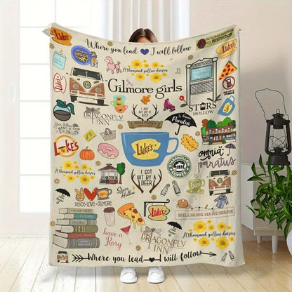 Cozy Small-Town Café Plush Blanket – Flannel Throw with Coffee Cup Designs, Perfect Gift for Cozy TV Fans