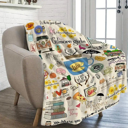 Cozy Small-Town Café Plush Blanket – Flannel Throw with Coffee Cup Designs, Perfect Gift for Cozy TV Fans