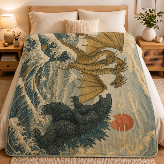 Vintage Great Wave Epic Battle Monster Blanket