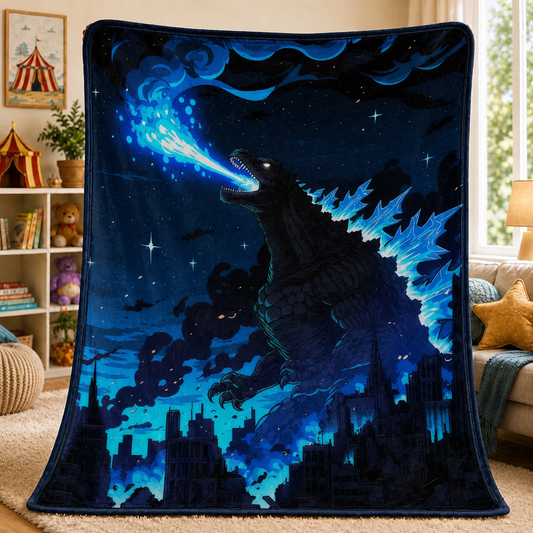 Blue Atomic Breath Monster Night City Blanket
