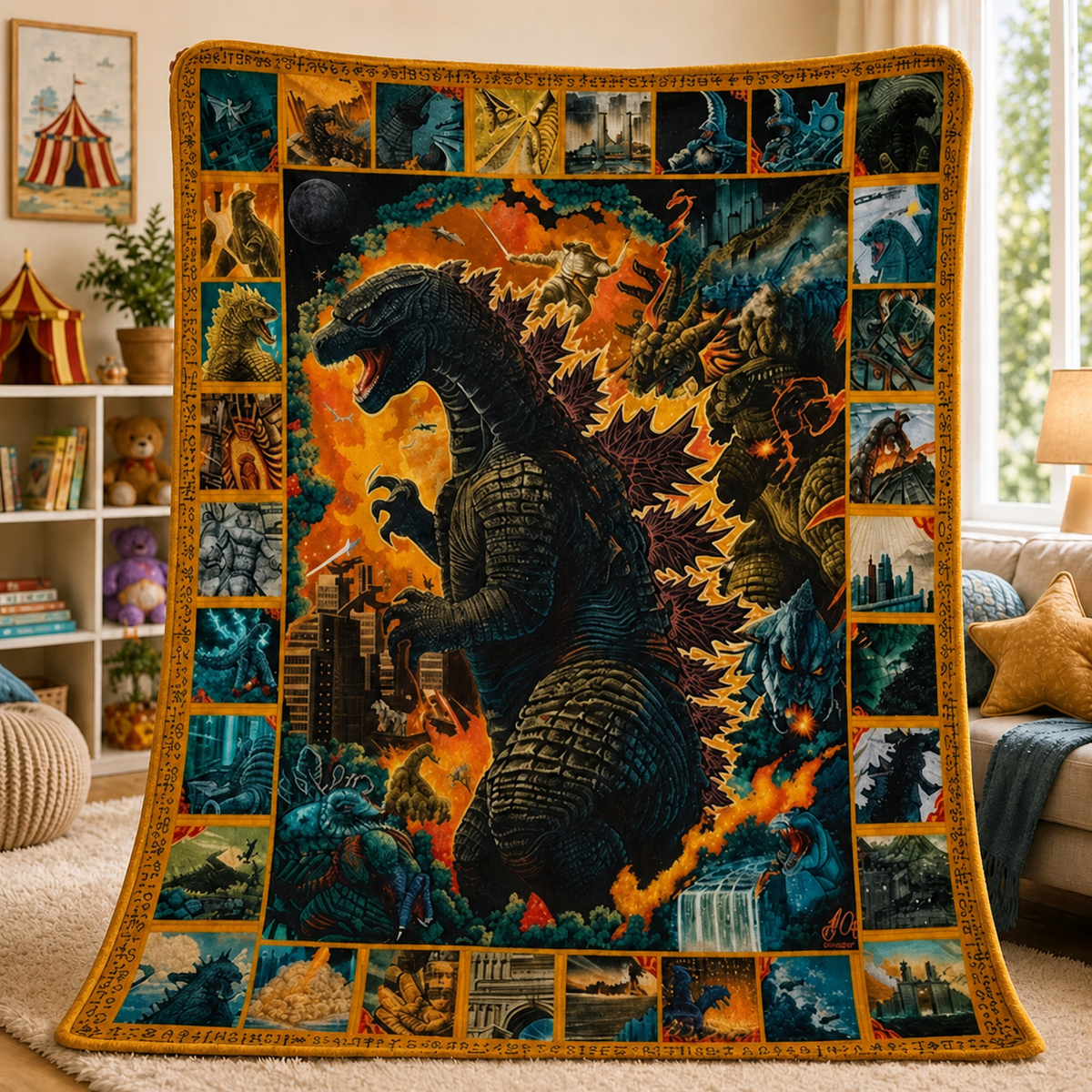 Giant Epic Beast Collage Vintage Blanket