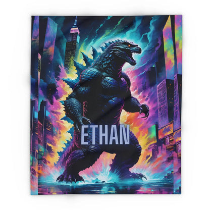 Custom Name Giant Neon Beast City Skyline Blanket
