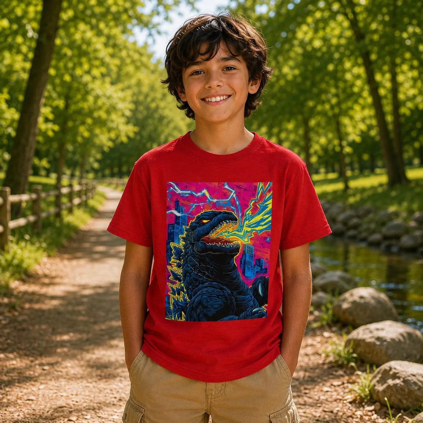 Kids Atomic Monster Retro City Action T-Shirt
