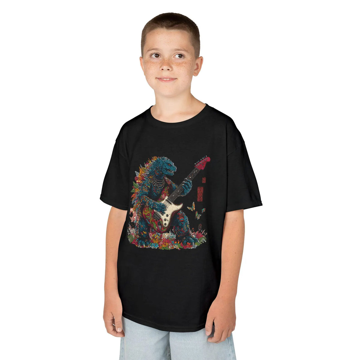 Kids Rock Star Kaiju Beast Acoustic Guitar T-Shirt