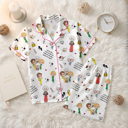 The Stay Golden Retro 80s TV Sitcom Satin Pajama Set – Long & Short Styles Luxury Sleepwear for Women