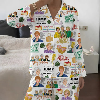 The Shady Pines Retro TV Sitcom Satin Pajama Set – Long & Short Styles Funny Gift for Mom and Grandma