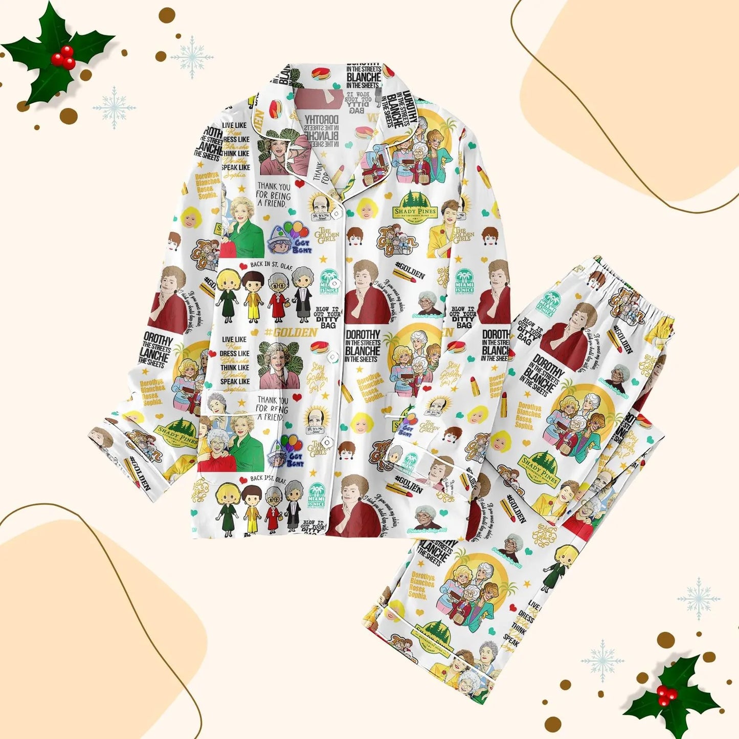 The Stay Golden Retro TV Sitcom Christmas Satin Pajama Set – Merry Holiday Long & Short Styles Family Gift