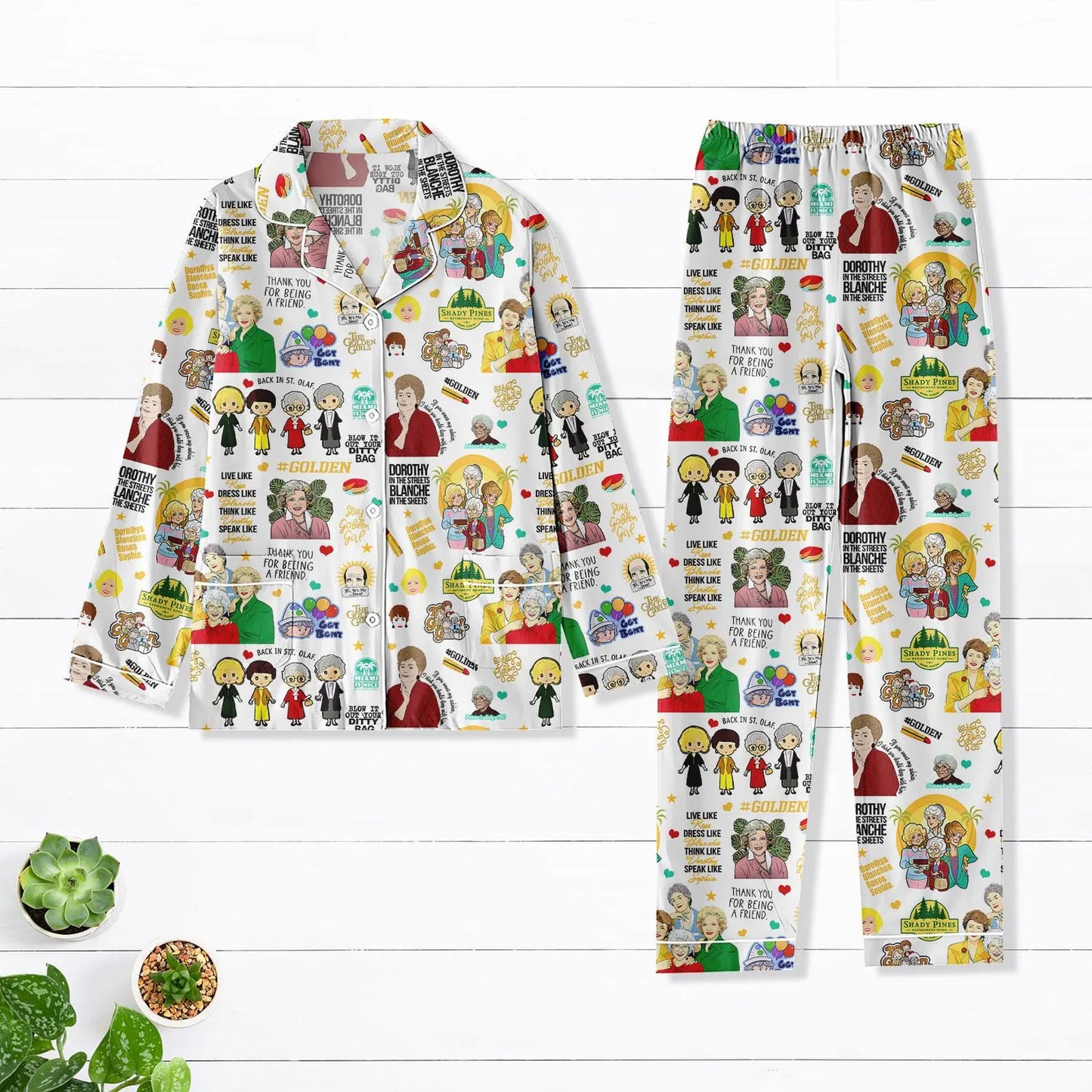 The Stay Golden Retro TV Sitcom Christmas Satin Pajama Set – Merry Holiday Long & Short Styles Family Gift