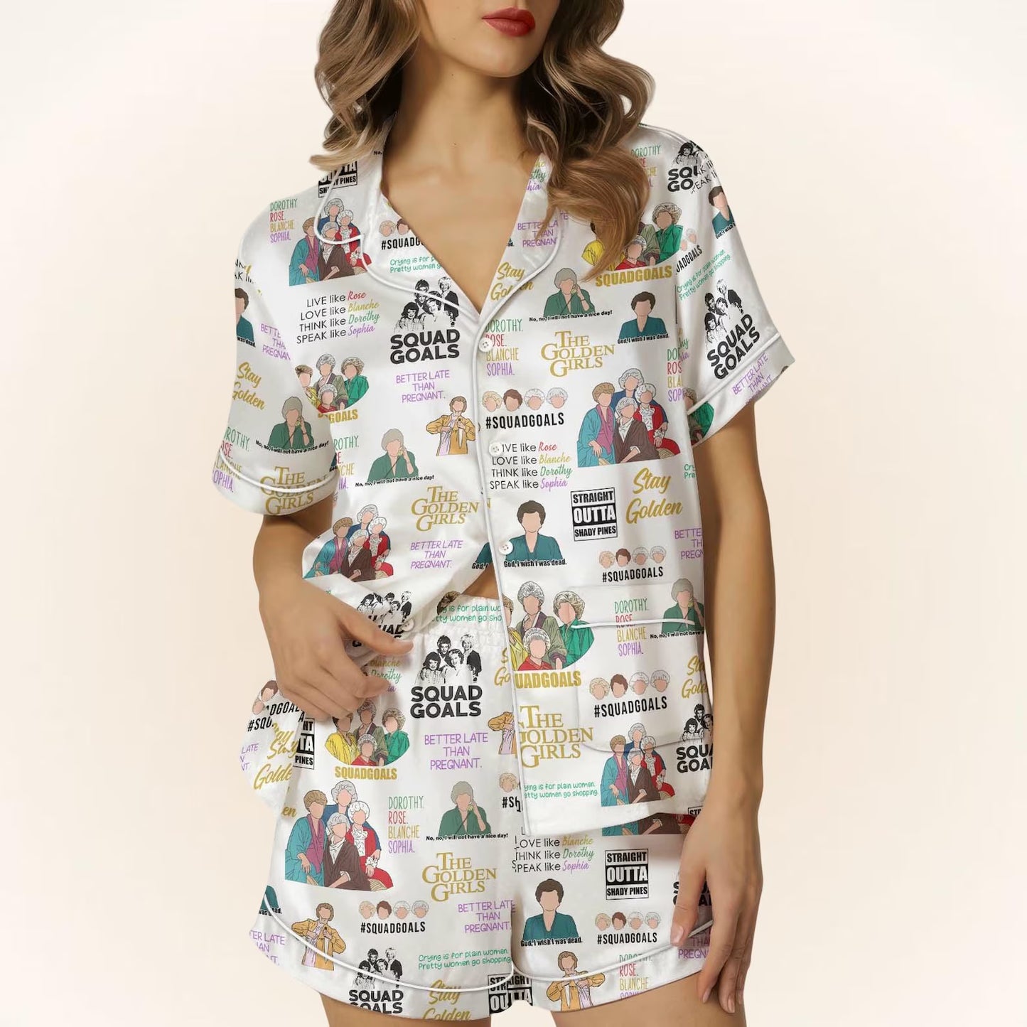 The Stay Golden Retro TV Sitcom Satin Pajamas Short Set – Funny Squad Goals Gift for Her