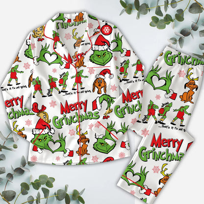 Funny Green Monster Christmas Pajama Set – Cozy Family Matching Holiday PJs, Cute Xmas Gift for Her