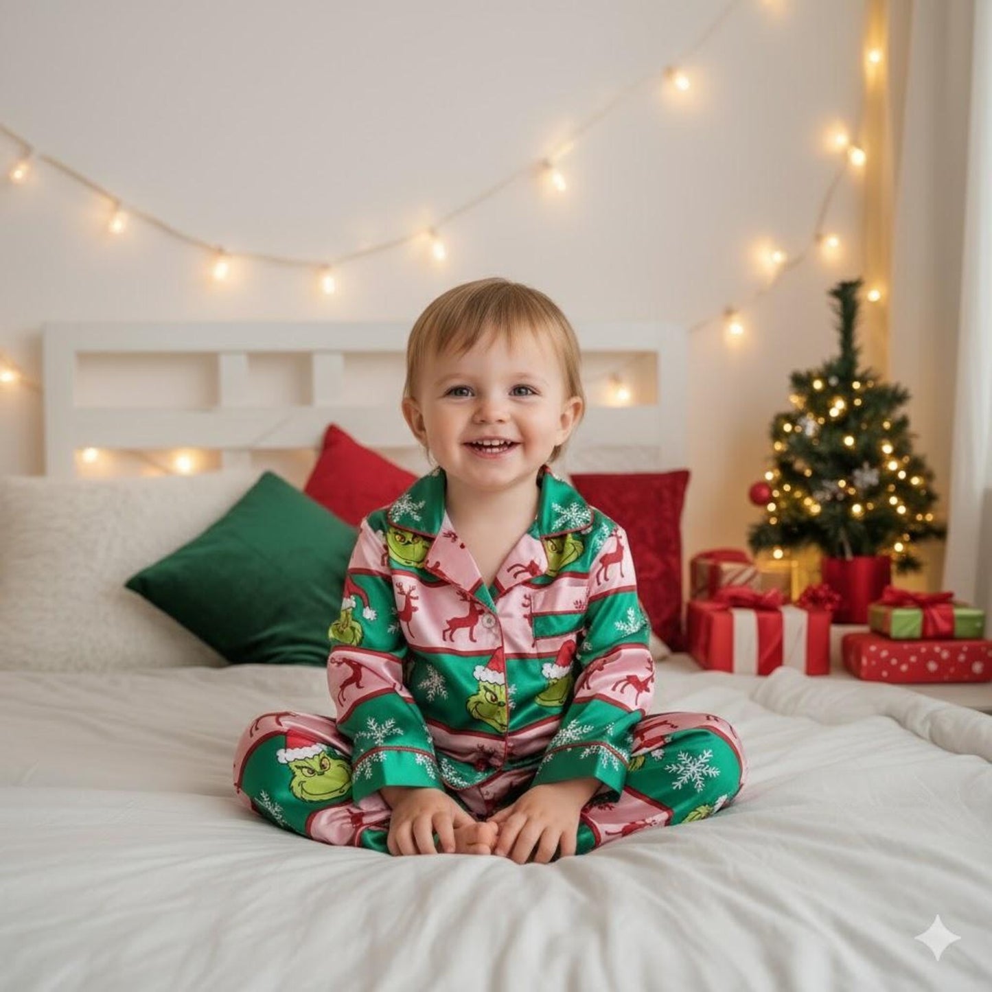 Green Monster Stripe Satin Christmas Pajama Set – Funny Matching Holiday Sleepwear for the Whole Family