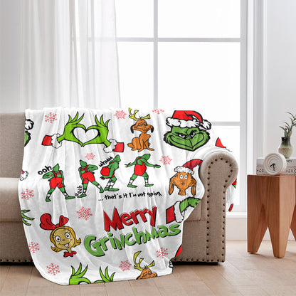 Funny Green Christmas Character Blanket – Merry Holiday Cartoon Throw for Kids, Teens & Adults