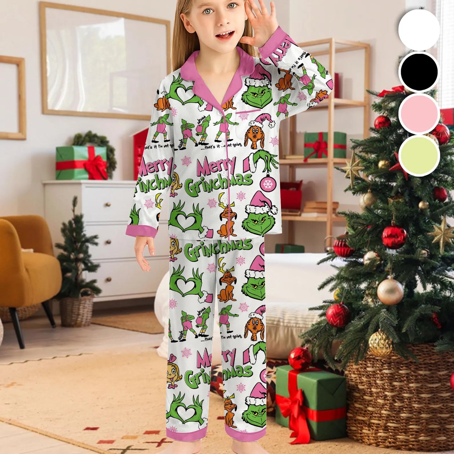 Vintage Pink Christmas Satin Pajama Set Cozy Holiday Sleepwear for Women Winter Nightwear Gift