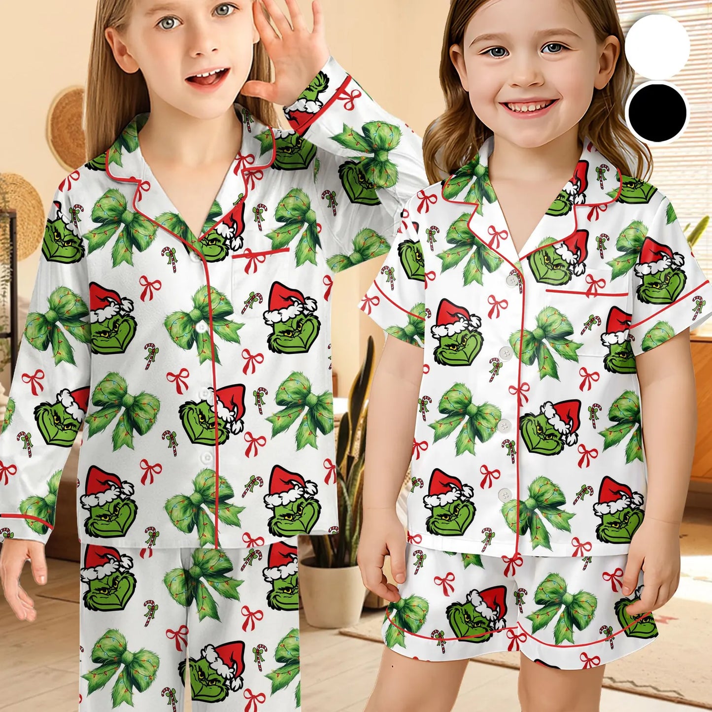 Funny Green Monster Coquette Bow Christmas Pajama Set – Cozy Holiday Loungewear, Family Matching Xmas PJs