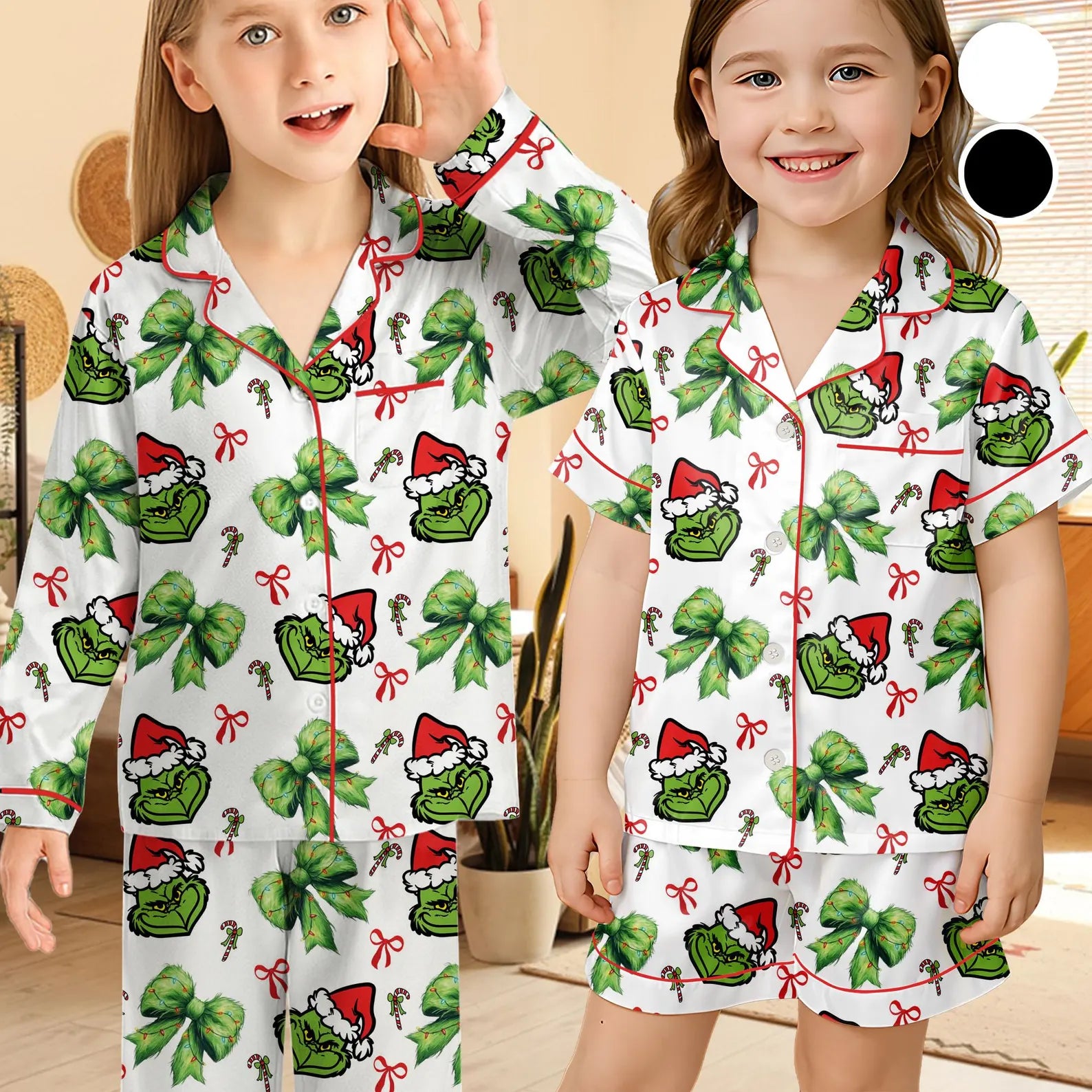 Funny Green Monster Coquette Bow Christmas Pajama Set – Cozy Holiday Loungewear, Family Matching Xmas PJs