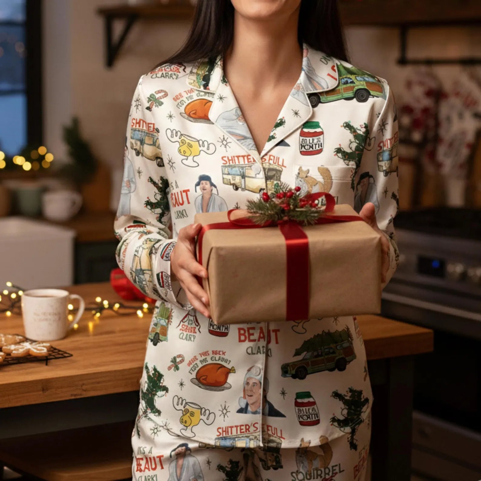 Vintage Christmas Family Matching Pajama Set, Satin Holiday Sleepwear for Adults & Kids, Cozy Winter Nightwear Gift