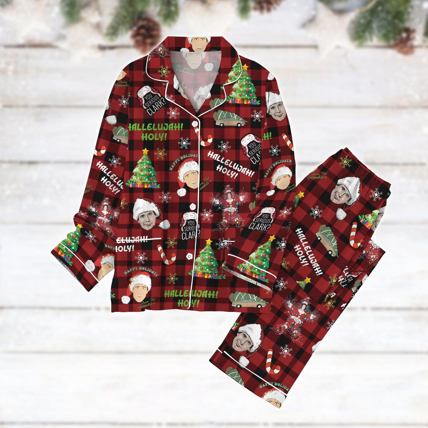 Vintage Holiday Comedy Pajama Set, Classic Christmas Family Matching Satin Sleepwear, Cozy Winter Nightwear Gift