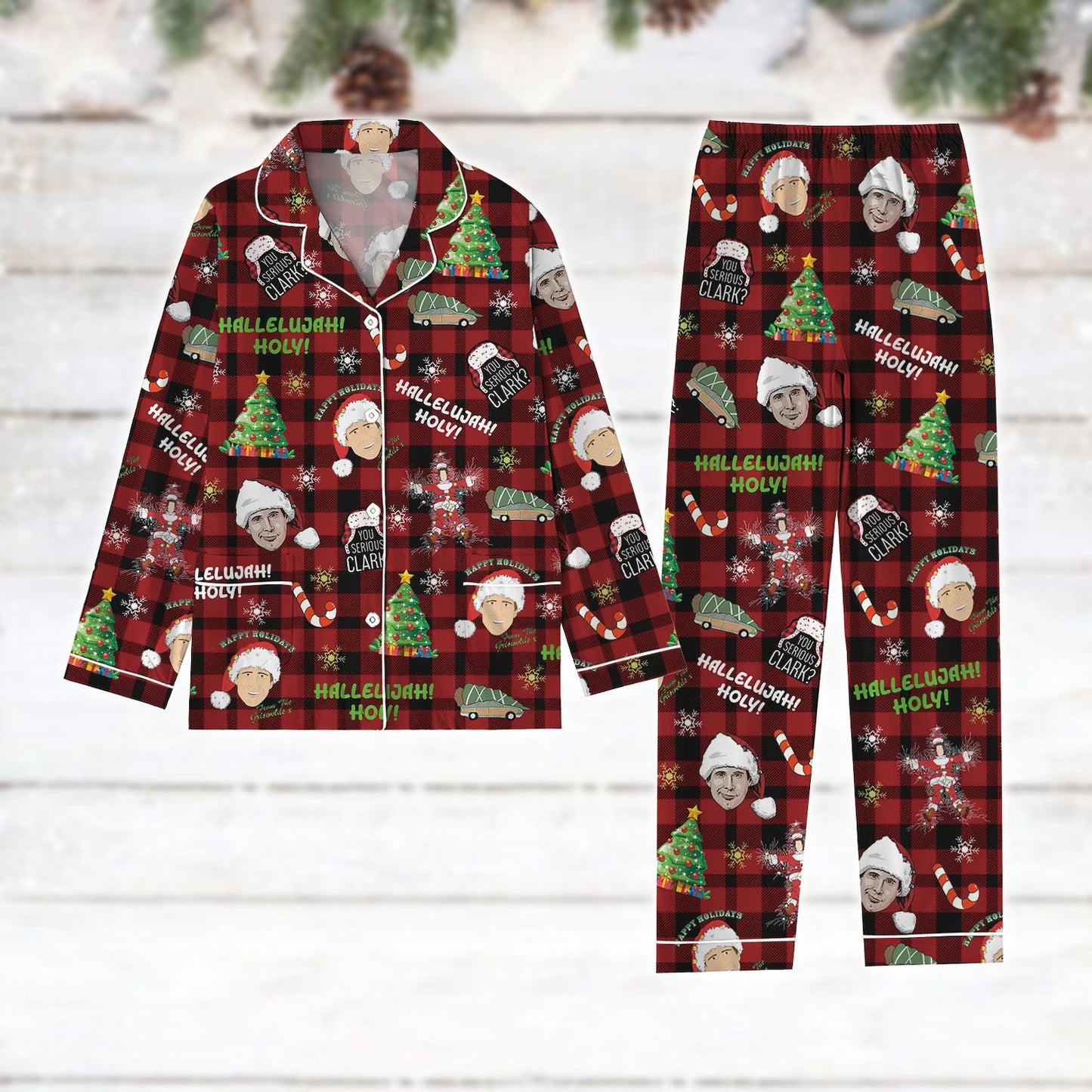 Vintage Holiday Comedy Pajama Set, Classic Christmas Family Matching Satin Sleepwear, Cozy Winter Nightwear Gift