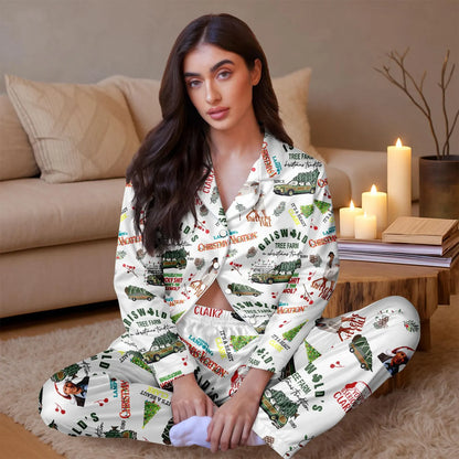 Vintage Holiday Satin Pajama Set Cozy Christmas Sleepwear Winter Nightwear Gift