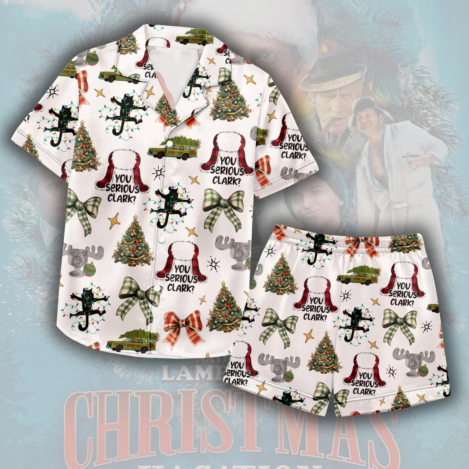 Vintage Christmas Tree Farm Inspired Pajama Set, Satin Holiday Sleepwear, Cozy Winter PJs Gift for Women