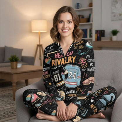Hockey Rivals Satin Pajama Set – Enemies to Lovers Romance Inspired Sleepwear
