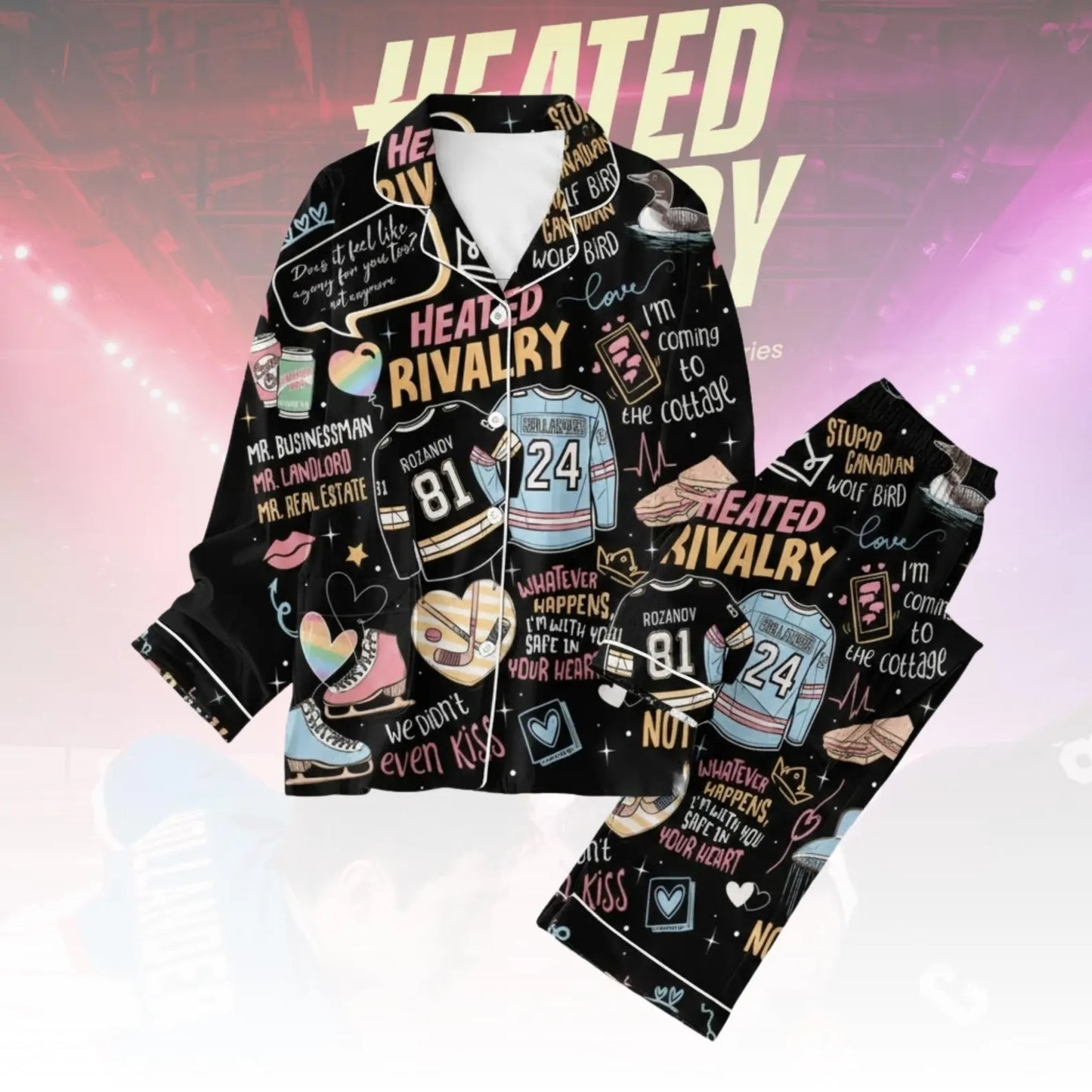 Hockey Rivals Satin Pajama Set – Enemies to Lovers Romance Inspired Sleepwear